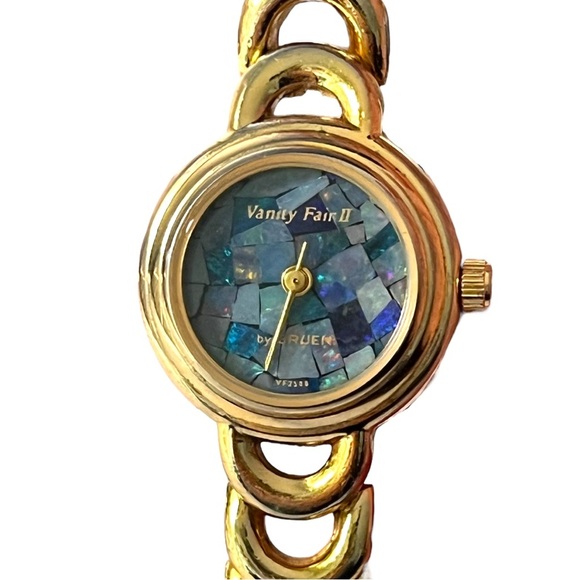 WORKS Vintage Vanity Fair II by Gruen Womens Writst Watch Gold Blue Mermaid - Picture 1 of 7